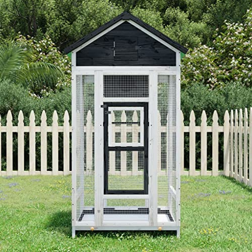 NITCA Voliera per Pappagalli, Gabbia per Uccelli Grandi, con Tetto Impermeabile, Casetta per Gli Uccelli da Giardino in Legno, Grigia 91,5x53x170 cm