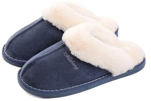 Coswind Slippers Women Men Ladies Fluffy With Memory Foam Warm Fuzzy Soft Winter House Outdoor Indoor Slip on Comfy Cosy Shoes Blue 7-8