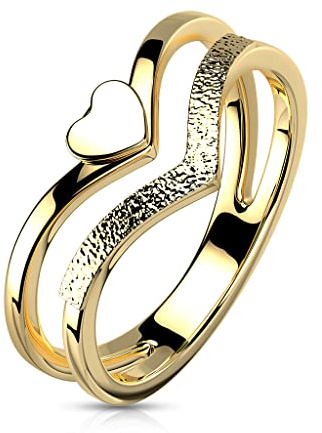 beyoutifulthings Damen-Ring Doppel-Ring Herz Gold Silber Chirurgenstahl 7,5-mm breit Band-Ring Motiv-Ring Herren-Ring 49 (15,6)-59 (18,8)