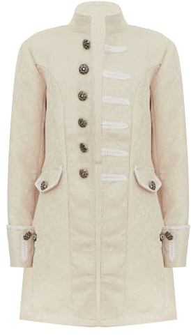 renvena Boys Renaissance Steampunk Tailcoat Halloween Medieval Pirate Vampire Victorian Jacket Frock Coat White 7-8 Years