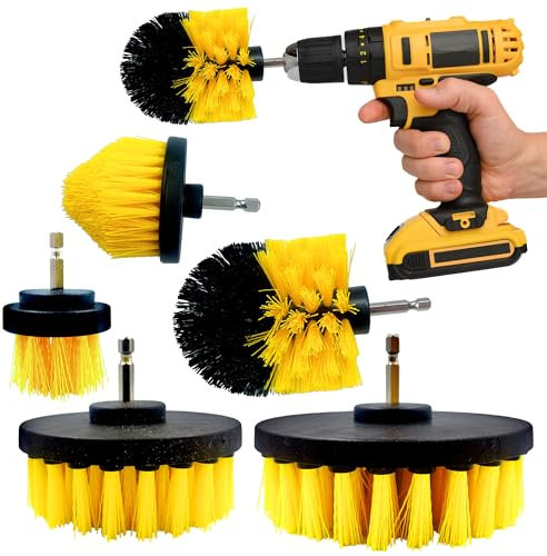 Drill Brushes for Cleaning - 5 Plastic Drill Brush Set for Carpet, Tub, Sink, Bathroom, Shower, Car - Drill Brush Attachment as Grout Cleaning Brush, Carpet Brush for Cleaning etc - Pack of 5