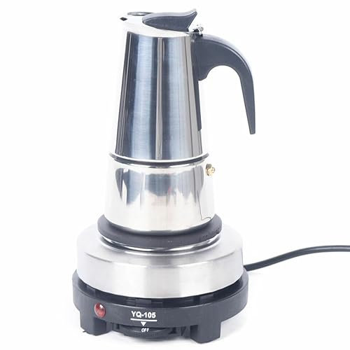 KLOOLIVE Caffettiera elettrica in acciaio inox, 220 V, con fornello elettrico, 300 ml, 6 tazze