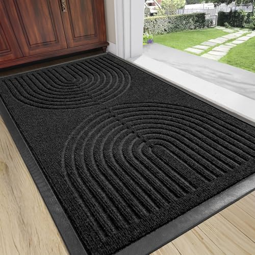 RORA Heavy Duty Door Mat Outdoor Entrance,Non Slip Welcome Mat Indoor, Natural Rubber Floor Mat for Entryway, Patio, Garage, Porch, 24x36,Black