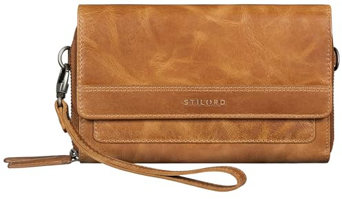 STILORD Sabrina 4-en-1 Bolso Porta Movil Mujer Grande Pochette Cuero Bolsito Móvil Monedero Bolso de Mano Portamoviles Mujer Billeteras Cuero Auténtico 7 Pulgada RFID Color:Perugia - marrón