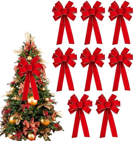Weihnachtsbaumschleifen, rote Samtschleifen für den Weihnachtsbaum, große Weihnachtsschleife, Samtschleifen für Weihnachtsbaumschmuck, Weihnachtsbaumspitze, Ornamentschleife für Weihnachtsbaum