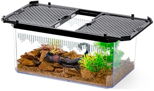 High-Transparency Reptile & Insect Enclosure Terrarium with Magnetic Door, Excellent Ventilation, Easy Cleaning, and Strong, Long-Lasting Build for Cricket,Frog,Insect House Gecko, Black,9.3 in