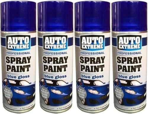 MIXEL Blue Gloss Spray Paint, Easy To Apply, Long-Lasting, Perfect For DIY Projects, Home Décor, Crafts, Wood, Metal, Plastic, Ideal For Indoor And Outdoor Use, 400ml, (4 Pcs)