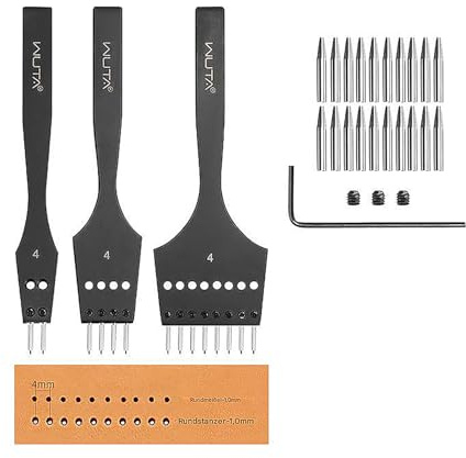 WUTA 3. Gen. Multifunktional Leder Locher Werkzeug Set, Profi Leder Stanz Werkzeug mit Wechselbaren Einsätzen, für DIY Lederhandwerk(4mm-2+4+8)