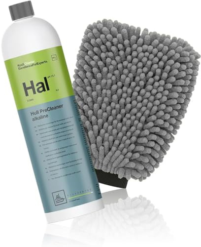 wortek Boot-Vorreinigungsset Koch Chemie Hull Precleaner Alkaline 1L Hal inkl Microfaser Waschhandschuh Boot Vorreiniger Schiff Vorreiniger Segelboot Vorreiniger