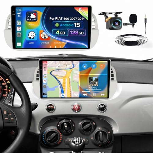 Inefala 4G+128G Android 15 Autoradio per FIAT 500 2007-2014 | 9 Touchscreen Stereo Auto Bluetooth con Wireless CarPlay Android Auto GPS WiFi RDS/FM EQ SWC MIC Retrocamera (Bianco)