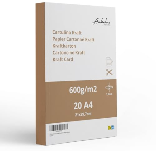 20 Cartulinas kraft A4 de 600gr. 1mm de grosor | Tamaño A4 (21x29,7cm)