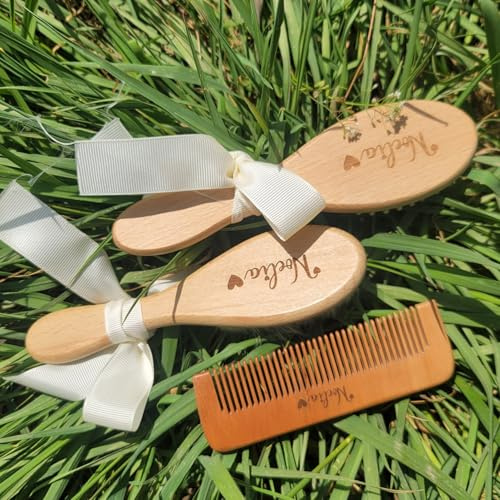 3er-Set Haarbürsten Aus Holz Mit Individueller Gravur, Personalisiertes Baby-Haarbürsten- Und Kamm-Set, Weiche Ziegenborsten, Andenkengeschenk For Kleinkinder