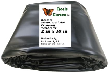 Rosis Garten PVC Teichfolie 2 m x 10 m Stärke 0,5mm schwarz Teich Gartenteich Teich Teichbau