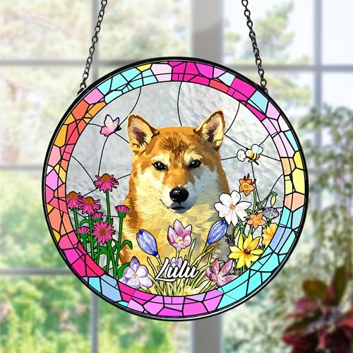 Custom Pet Suncatcher - Personalized Colored Glass Window Decoration for Unique Dog or Cat and Sunflower Designs, Perfect for Pet Lovers