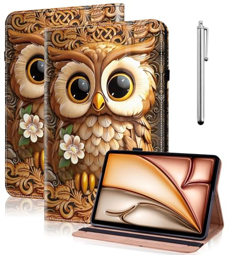 GLANDOTU Hülle für Samsung Galaxy Tab A6 10.1 2016 PU Leder Schutzhülle mit Stifthalter und Standfunktion‌, Cover Case Tablet Hülle Kompatibel mit SM-T580/T585 - Braun Eulen