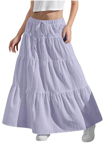 KODMNSW Maxirock Mädchen Langer Rock Faltenrock mit Fliege Maxi Skirt Elastischer Bund Breitersaum Röcke Lang Sommer Leichte Kinder Tellerrock Einfach Schick Strandrock Freizeitrock Gr.120-170