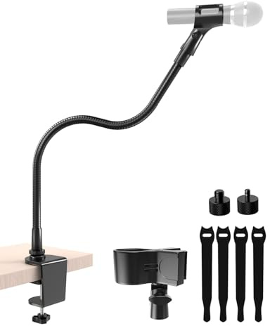 Etour 19-Inch Gooseneck Mic Stand for Desk - Clamp On Desktop Microphone Arm with Heavy-Duty Table Clip, 5/8 to 3/8 & 1/4 Adapters Included, Ideal for Podcast, Pulpit & Podium Mic Holder, Black