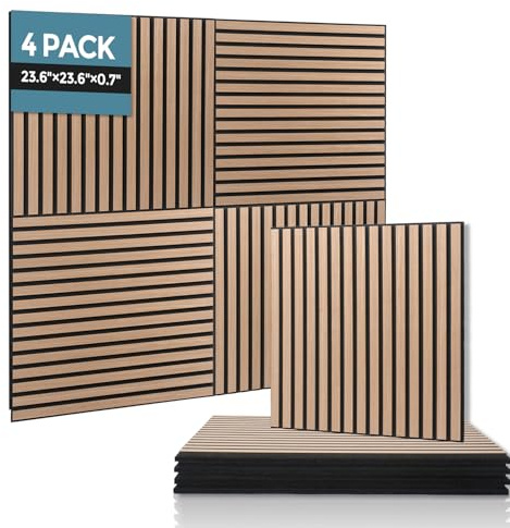 AKUMAX Wood Acoustic Wall Panel -Wooden Sound Absorbing Panel for Walls, Acoustic Panelling-Noise Reduction Wood Panel for Home -Ceiling and Sound Absorbing-Fire Retardant & FSC-2400x600mm(Walnut)