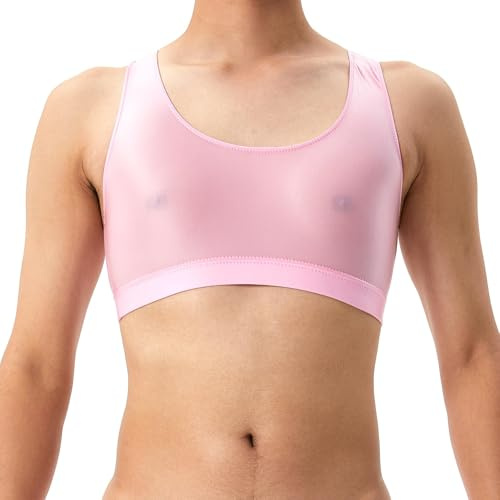 GENEMEN Hommes Soutien Gorge Sport Révélateur Gilet sous-vêtements Débardeur Chemise Transparente Soyeuse (Rose Pâle, XL)