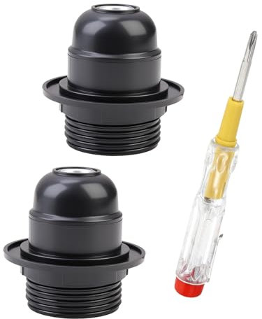 2PCS E27 Lamp Holder with Electrical Voltage Pen,E27 Light Fitting Bulb Holder with Shade Ring,Pendant Socket with 10mm Threaded Entry,for Bakelite Table Lamp,Ceiling Light Fittings