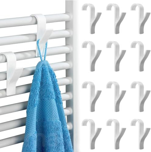 12 Pezzi Ganci Asciugamani Bianchi,Ganci Termoarredo Bagno, Appendi per Scaldasalviette, Appendi Asciugamani per Termosifoni, per Appendere, Appendini Asciugamani Termosifone