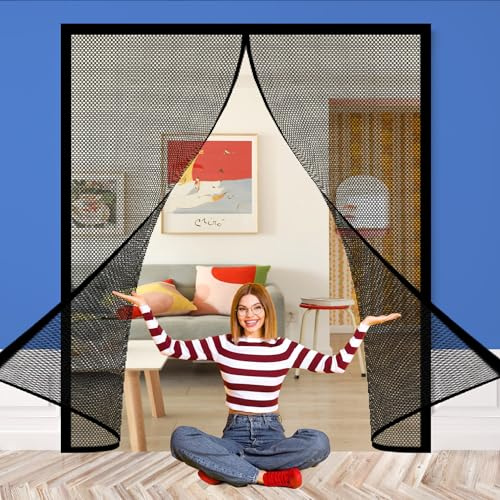 Fliegengitter Magnet Tür 168 x 230 cm Fliegengittertür Insektenschutz Automatisches Schließen für Terrassen Wohnzimmer, Schwarz