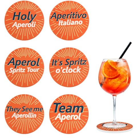 Aperol Spritz Geschenk,6er Set Aperol Absorbierender Untersetzer Gläser mit Korkboden Getränk Untersetzer für Wohnkultur, für Bars, Cafés, Haus, Party, Büro