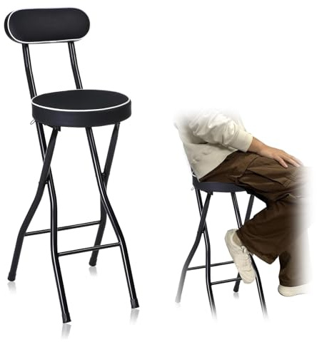 MCHDMI Sgabello da Bar Pieghevole con Schienale Alto, Portatile, Alto, Rotondo, Nero, con Seduta Imbottita, Sedia per la Colazione Pieghevole, Altezza 65 cm (1 Pezzo)
