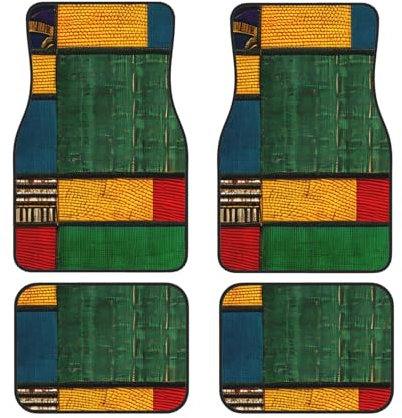 Lot de 4 tapis de sol de voiture style africain avec impression patchwork - Pour camionnettes, berlines, camions