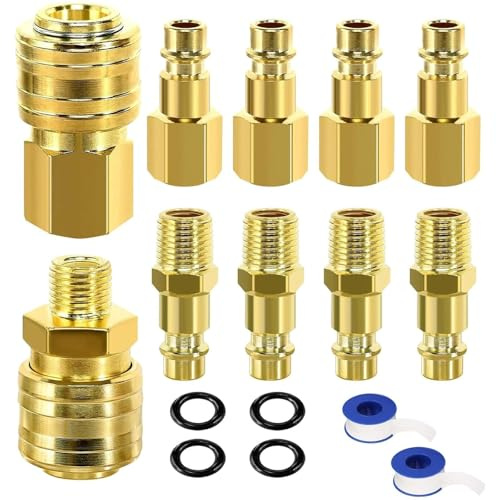 16 Stück Euro Druckluftkupplung 1/4 Zoll Druckluft Kupplungen Druckluft Adapter, 1/4 BSP SchnellkupplungDruckluft-anschluss, Schnellkupplungen mit Gewinde für Luftleitung Schlauch Kompressor