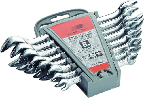 llave fija plana - conjunto de 8 llaves fijas de diseño ergonómico, fabricadas en acero al carbono, ideal para trabajos de mecánica y bricolaje.