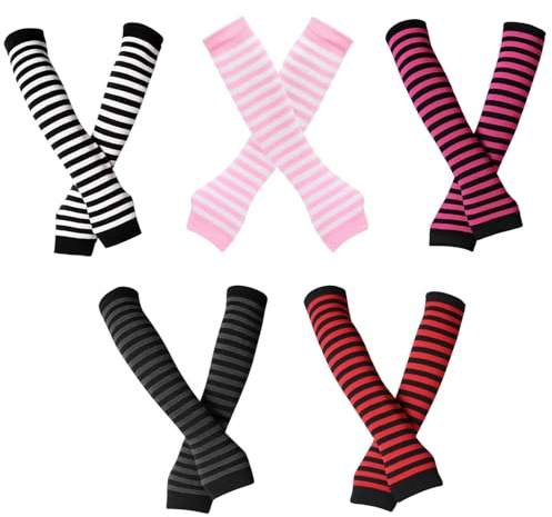 Lange Fingerlose Handschuhe, Arm Stulpen Damen, 5 Paar in Weiß, Schwarz, Rot, Pink, Rosarot, 30 cm, für Computer, Outdoor-Aktivitäten und Wintermode