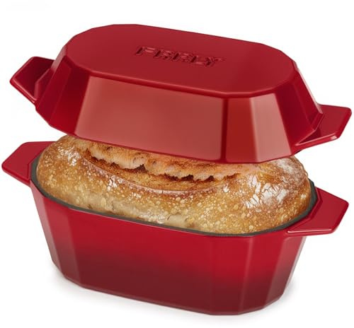 Enameled Cast Iron Dutch Oven for Bread Baking – 3QT Oval Round Heavy Duty Bread Pan with Lid, Non-Stick Ceramic Coating,Loaf Cast Iron Bread Oven for Sourdough, Baking, Roasting, Braising, Stovetop & Oven Safe