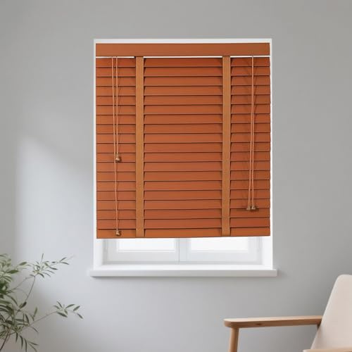 AJTXCSFOQL Wood Blinds Privacy Window Shades 30 48 56 70 85 92 106 125 130 150 165 170 cm W, Mini Blinds for Door Window, Easy to Install, Wooden Blinds Horizontal Venetian Blind(Orange)