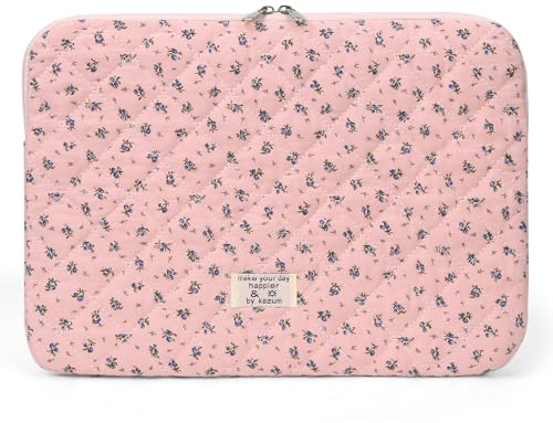 HICARRY Puffy Laptop Hülle für 11 13 15 Zoll Laptop, Süße Floral Aesthetic Laptoptasche Puffy Laptop Sleeve Case mit Schleifenmuster Damen Mädchen Blumenmuster