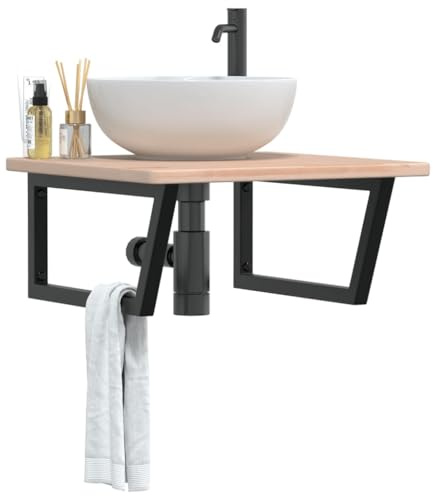 EMYRLXQW Armoires et rangement, meubles de lavabo, meuble de salle de bain - Étagère murale en acier et bois massif de chêne