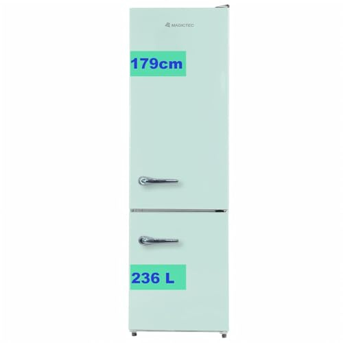 magictec Frigorífico retro con congelador | 179 cm | 236 l (168 l/68 l) | Total No Frost | Combinación frigorífico-congelador | Control electrónico | Alarma en la puerta | Verde matcha