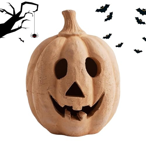 Grande decorazione autunnale – Decorazioni di Halloween – zucca fatta a mano in terracotta Jack O' Lanterna esterna interna porta d'ingresso prato notte casa festa camera da letto