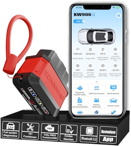KW906 OBD2 Auto Valise Diagnostic, Bluetooth5.2 OBD II Scanner, Lecteur de Codes Défaut,Diagnostic Moteur en Temps Réel, AutoVIN, Inspection Moteur,Diagnostic Voiture Multimarque,pour iPhone & Android