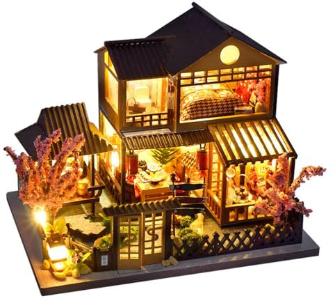 YLME Puzzles 3D en Bois Kit de Maison Miniature à Construire Kits de Maisons Miniatures pour Adultes Kit de Construction Miniature de Cour Japonaise Cadeau créatif Fait Main