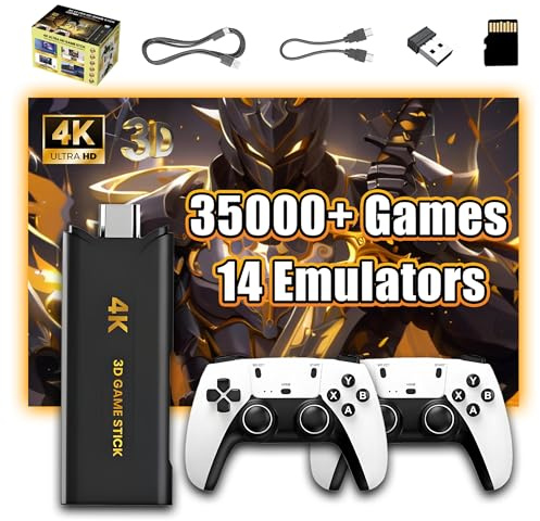 XIXIMENG Console di Gioco Retrò Game Stick 4K Ultra HD 35000+ Videogiochi 14 Emulatori 380+ Giochi 3D Console retro game,2.4G+5G WIFI,Plug & Play Retro Console con Doppio Controller Wireless 2.4G,64G