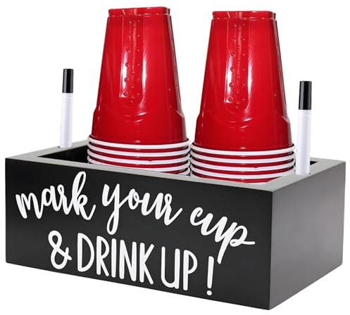 Portabicchieri da 10 a 510 g, nero, organizer per tazze in legno con 2 scomparti per pennarelli, doppio portabicchieri usa e getta, per feste, regalo per hostess