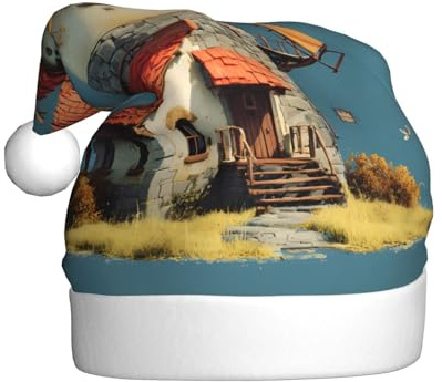 Adult plush Christmas hat MJHKXLJ A small house with windmill Printed with soft touch for Christmas party