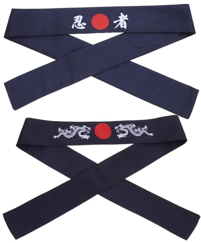 TOPBATHY 2 pièces Lot de Bandeaux Japonais Bushido pour Sport et Cuisine Absorbant la Transpiration Ajustables et Réutilisables Accessoires Fitness Unisexes avec Motifs Dragon et Ninja