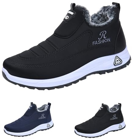 Generiska vandringssneaker för män vinterfodrade varma vinterskor slip-on breda fötter fluffiga promenadskor läder vattentäta barfotaskor platta yttersula gymnastikskor, löparskor, svart, 41 EU