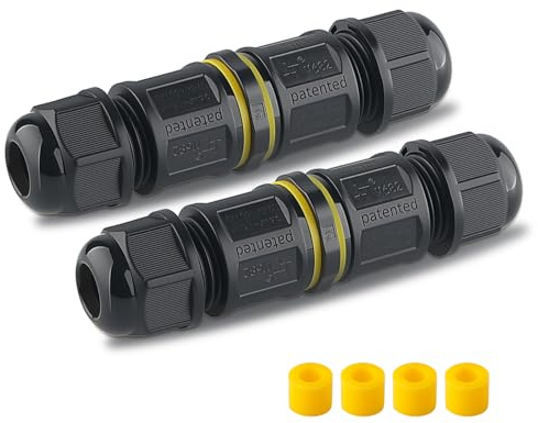 3 Pole Waterproof Junction Box Outdoor Cable Connectors IP68, 2-Way Outdoor Extension Electrical Cable Protector for Cable Diameter Ø3mm - 9mm, Pack of 2