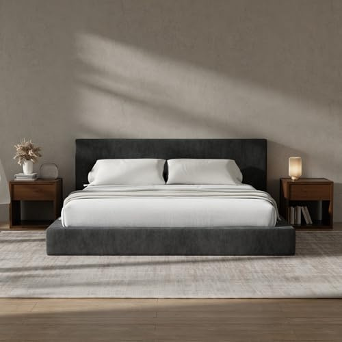 RECCI Cloud Polsterbett 160x200 cm mit gepolstertem Kopfteil, 5 cm weiche Schaumstoffpolsterung, doppelbett ohne Boxspring, leises Bettgestell im Schlafzimmer, familienbett (Schwarz) (160x200cm)