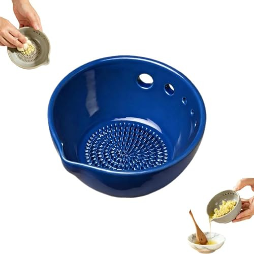 Bol de cerámica hecho a mano, rallador de ajo, para pelar hierbas y rallar ajo | Rallador de ajo y picador de verduras 2 en 1 para cocina, apartamento, repostería y molienda