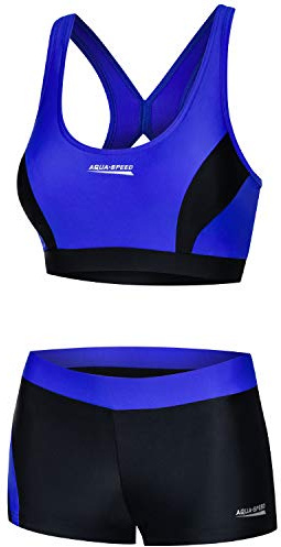 Aqua Speed Sport Swimmini Set Women | Bikini black-blue | Two Piece Swimsuit | Bikinis Beachvolleyball | sporty swimwear girls | Swimming Pool | Size 40, 14 Black - Blue | Fiona