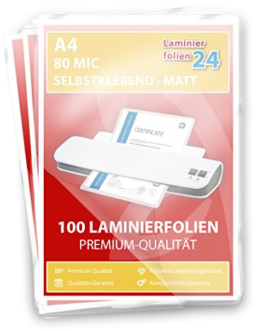 XLam Laminierfolien A4-2 x 80 Mic - matt - selbstklebend - 100 Stück - PREMIUMQUALITÄT FÜR PERFEKTE LAMINIERERGEBNISSE